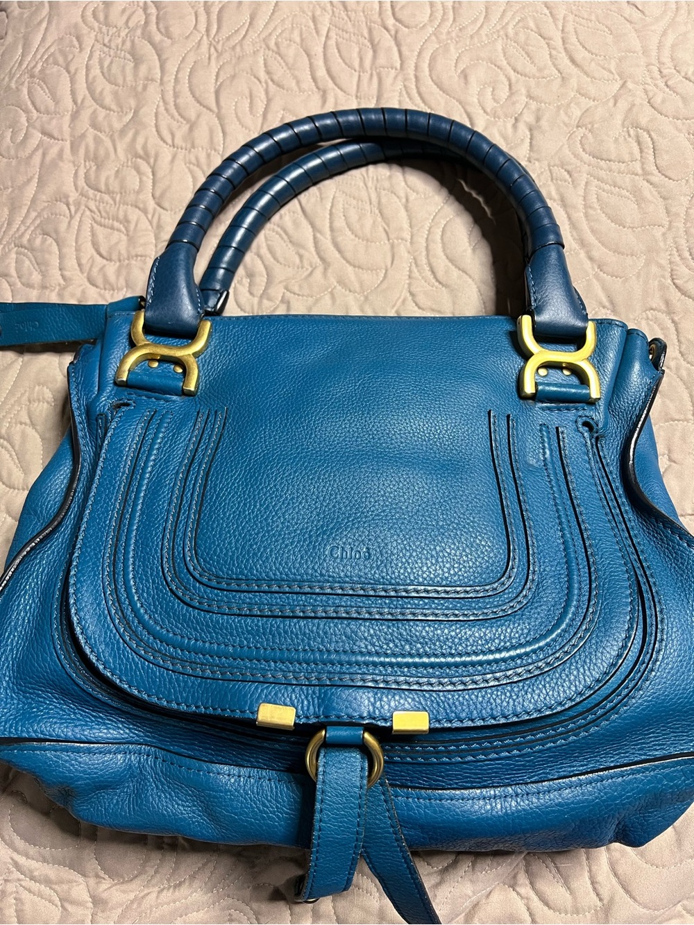 Chloé Marcie satchel in a blue pebbled leather.